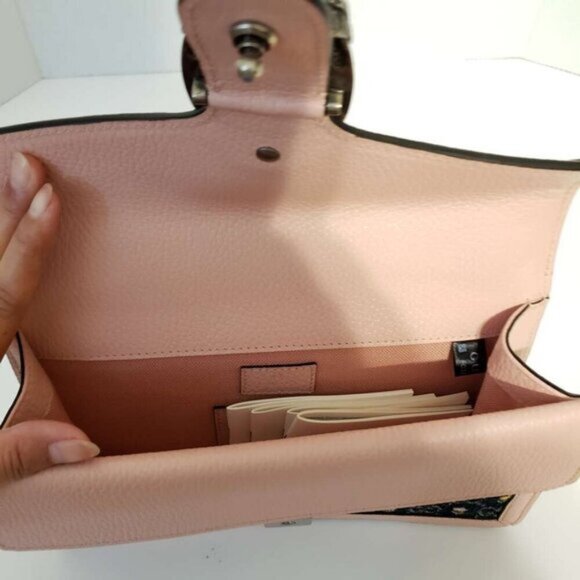 New Denim Floral Embroidered GG Monogram Dollar Calfskin Small Dionysus Bag - Picture 9 of 13